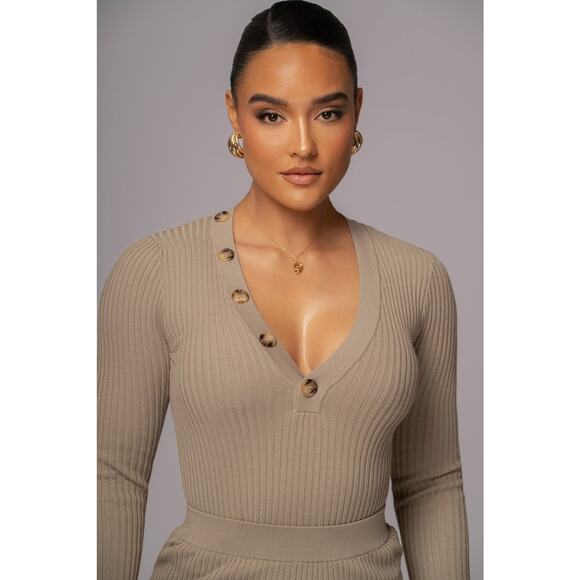 JLUXLABEL Taupe Jessy Ribbed Skirt Set - M - Picture 6 of 8